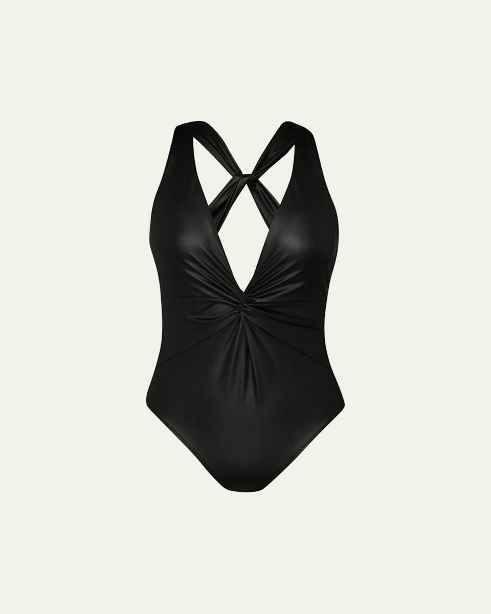 Luxe Leather Hadley Twist Plunge One-Piece Swimsuit